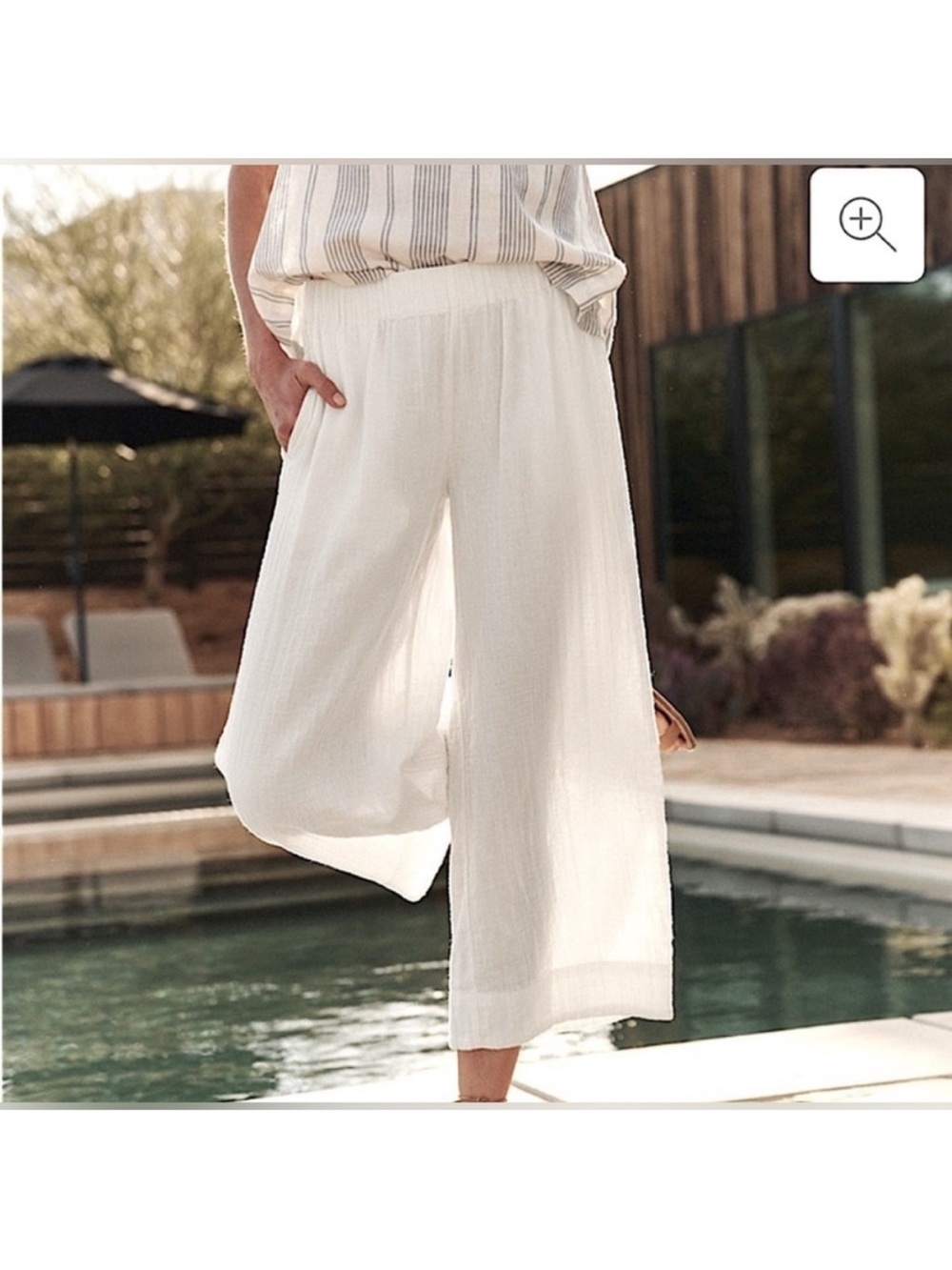 Pact Organic Cotton Coastal Gauze Wide Leg Pants in Soft White